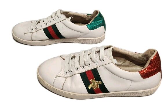 Gucci Ace Low-Top White Leather Bumblebee Sneakers White 40EU/8US Wom/6.5US Men main image 5